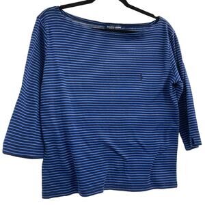 Ralph Lauren Polo Golf Striped Boxy Cotton Knit 3/4 Sleeve Top Large Women’s